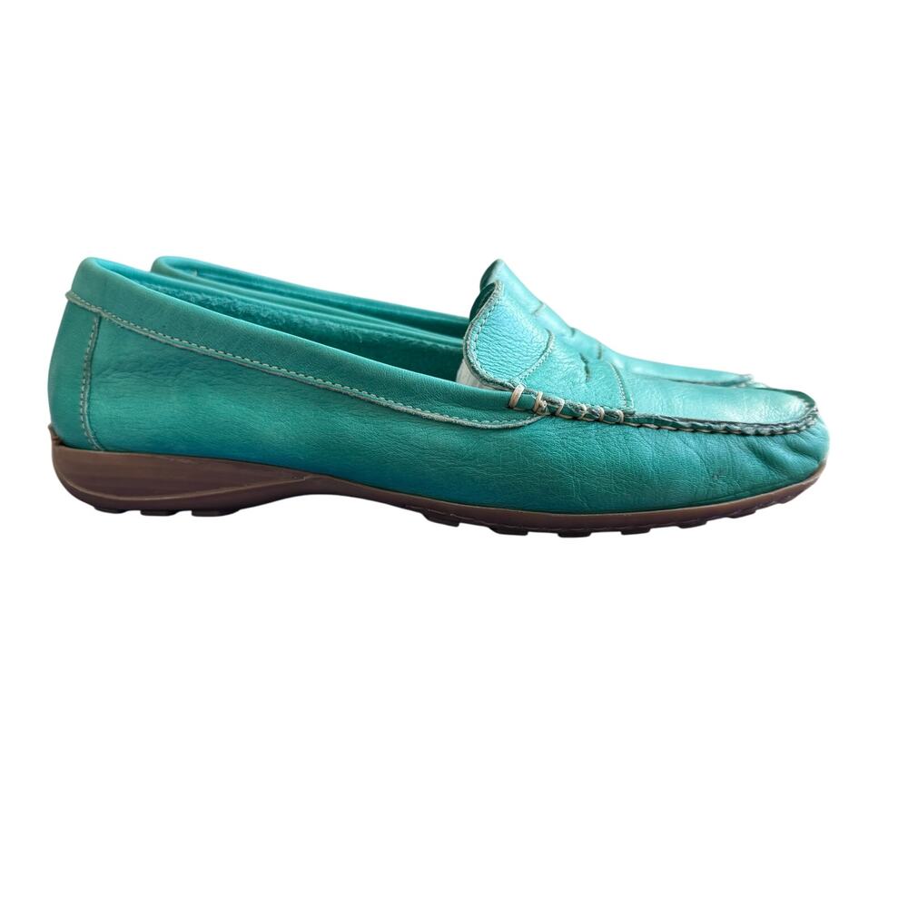 L'Artigiano Sorrentino Teal Green Leather Italian Penny Loafers Size EU 38